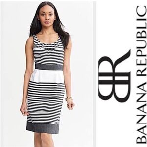NWT Banana Republic Dress Fit And Flare Textured Striped Scoop Neck Black Combo